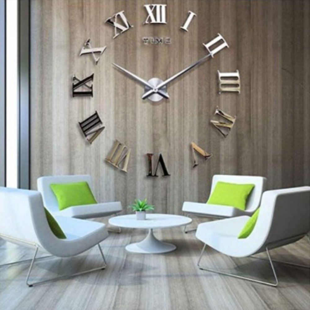 Large Mirror 3D Roman Numerals Frameless Clock